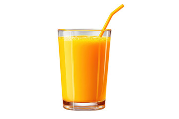 Tall glass of orange juice with yellow straw on black background drink beverage, Isolated On Transparent Background, Png Cut Out