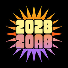 2028 year numbers with starburst rays vector