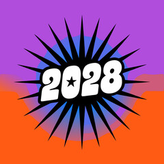 2028 year text with starburst and gradient background