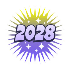 2028 year text with starburst rays and sparkles new year