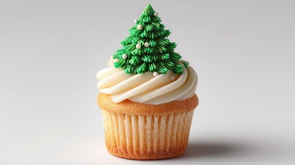 Miniature vanilla cupcake with Christmas tree in hyperrealistic photo 169 ratio