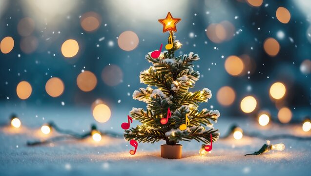 Winter Melody: Tree, Light, Snow (AI-generated)