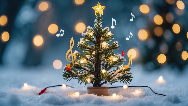 Winter Melody: Tree, Light, Snow (AI-generated)