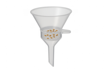 Transparent plastic funnel filtering seeds from impurities