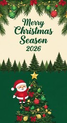 Christmas greeting with santa claus and decorated tree in festive setting