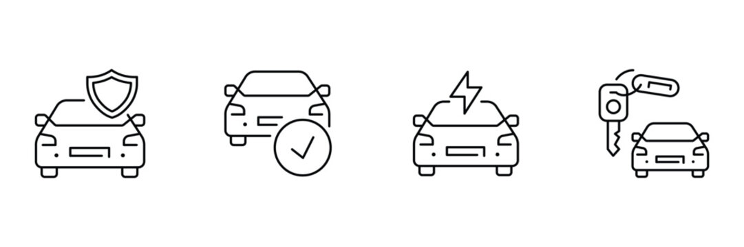 Car protection, vehicle approval, electric auto, key handover icon vector illustration for automotive service use.