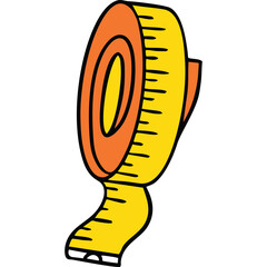 Yellow and Orange Measuring Tape with Black Outline on Transparent Background for Tailoring and Fitness Measurement