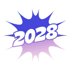 Blue and purple comic style burst with 2028 year new year