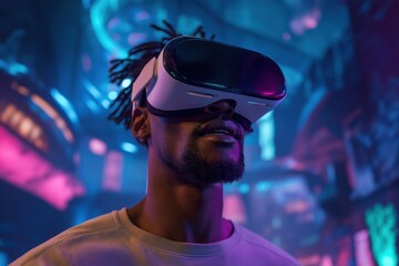 Immerse yourself in virtual reality with this stylish headset, experiencing a stunning digital world of gaming, entertainment, and innovative possibilities today