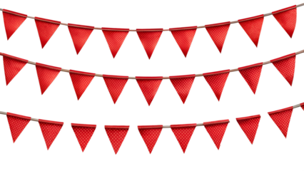 Red Triangle Party Bunting Garlands Isolated on Transparent Background