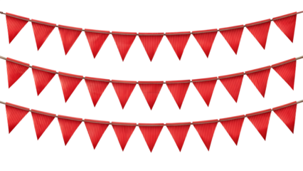 Red Triangle Party Bunting Garlands Isolated on Transparent Background