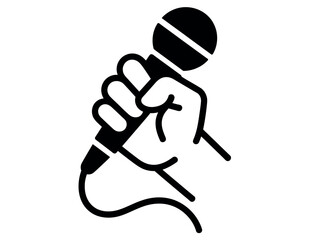 A clenched fist holds a microphone, symbolizing protest and the power of speech.