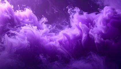Swirling Purple Ink Diffusing in Water Against Gradient Background with Ethereal Fluid Shapes