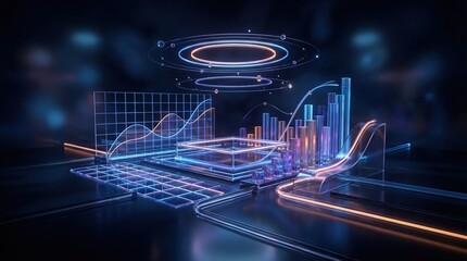 Futuristic data visualization with charts and graphs in a digital environment