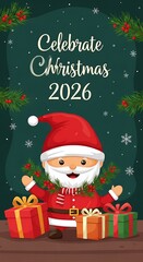 Christmas santa claus character with presents and festive holiday decoration