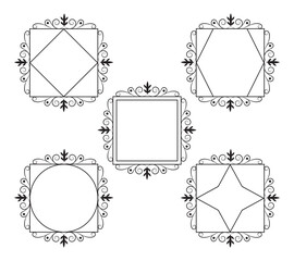 Black Ornate Vintage Frame Set: Square, Circle, Star, Hexagon, Diamond, Filigree Borders