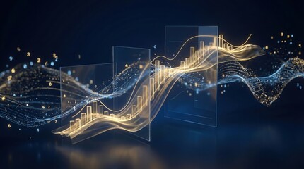 Abstract financial data visualization with glowing charts and graphs
