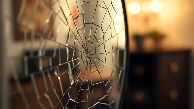 tennessine. Cracked mirror with a distorted reflection and broken surface texture. wellbeing guides, coaching materials, designed for coaching and self-improvement content, used by account managers.