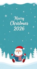 Christmas santa claus illustration on blue background with snowflakes