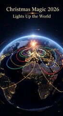 Christmas magic world illumination globe with lights in space view