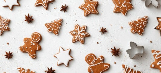 The Gingerbread Cookies Spread with Icing Decorations and Star Anise Accents