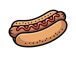 A delicious hot dog with ketchup is ready to be eaten, representing a classic American fast food item.