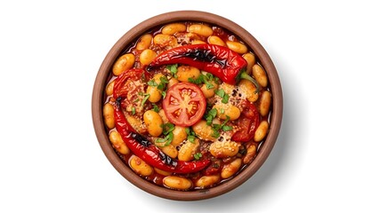 Clay pot baked white beans with roasted red peppers and tomato slices baked beans kidney beans