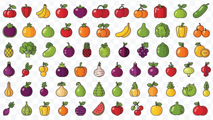 Mixed Fresh Fruits Icon Pack – Modern Outline Vector Collection of Organic, Tropical, and Seasonal Fruits for Healthy Lifestyle and Food Graphics