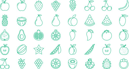Mixed Fresh Fruits Icon Pack – Modern Outline Vector Collection of Organic, Tropical, and Seasonal Fruits for Healthy Lifestyle and Food Graphics