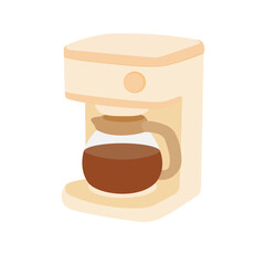 Drip coffee maker with glass pot. Kitchen appliance for making hot drink. Hand drawn colored vector illustration isolated on white background. Flat style.