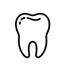A simple, clean line drawing of a human molar tooth is presented, symbolizing dental health and oral hygiene.