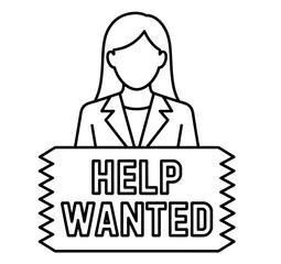A person holds a "Help Wanted" sign, indicating a job opening or recruitment need.