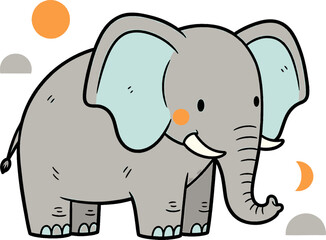 Fototapeta premium Whimsical cartoon elephant illustration with abstract geometric shapes, perfect for playful children's designs and educational materials