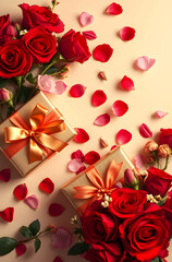 Valentine's day gift box and red roses