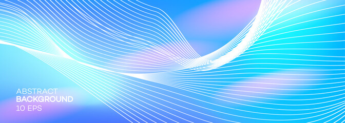 Smooth abstract texture with glowing white lines on blue purple gradient background, fluid motion and energy for modern web, print, banner presentation