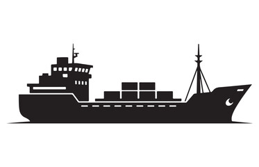 Obraz premium Silhouette of a cargo ship carrying containers across the ocean for international trade and logistics