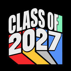 Class of 2027 bold text with 3d effect and color blocks