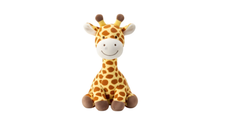Cute giraffe plush toy standing upright isolated object on transparent background isolated on transparent background