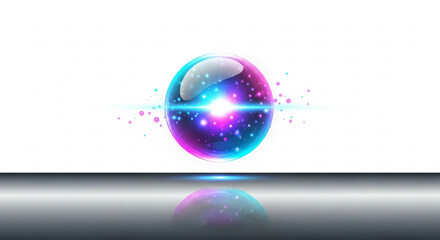 Glowing orb with galaxy effect, crystal ball with light burst and reflection, magical sphere illustration