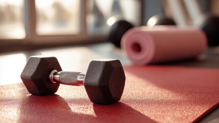 Dumbbell on yoga mat