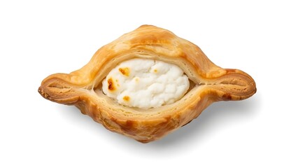 Golden Puff Pastry with Creamy White Cheese Filling Isolated on White baked