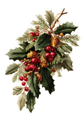 vintage Christmas ornated branch illustration isolated on white background