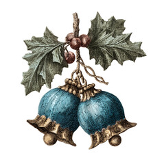 Vintage Christmas bells decoration illustration isolated on white background