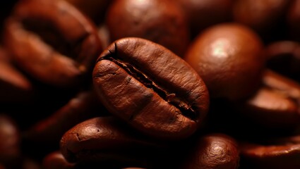 Roasted Coffee Beans Close Up Detail Macro View High Quality Image