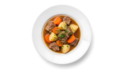 Hearty Beef Stew with Carrots and Potatoes in a White Bowl hearty meal comfort food