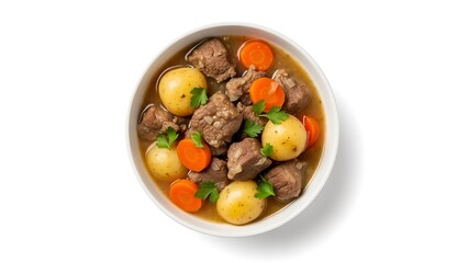 Hearty Beef Stew with Potatoes Carrots and Parsley in White Bowl hearty food comfort food