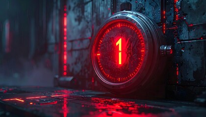 Futuristic Countdown Timer with Glowing Red Display and Cyberpunk Aesthetics