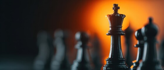 The King Chess Piece Standing Against Dramatic Backlit Sunset Glow