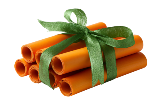 Bundle of Orange Rolled Scrolls Tied with Green Ribbon