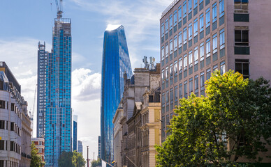 Modern skyscrapers at New Bridge road, City of London